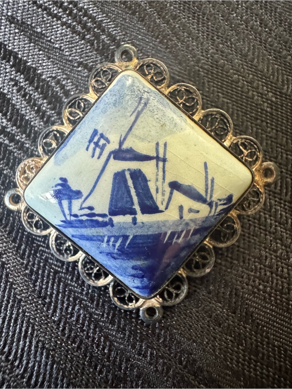 Vintage Delph Blue and White Nautical Brooch
